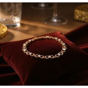 Golden Time Gold-plated Double Heart Bracelet with Cubic Zirconia
